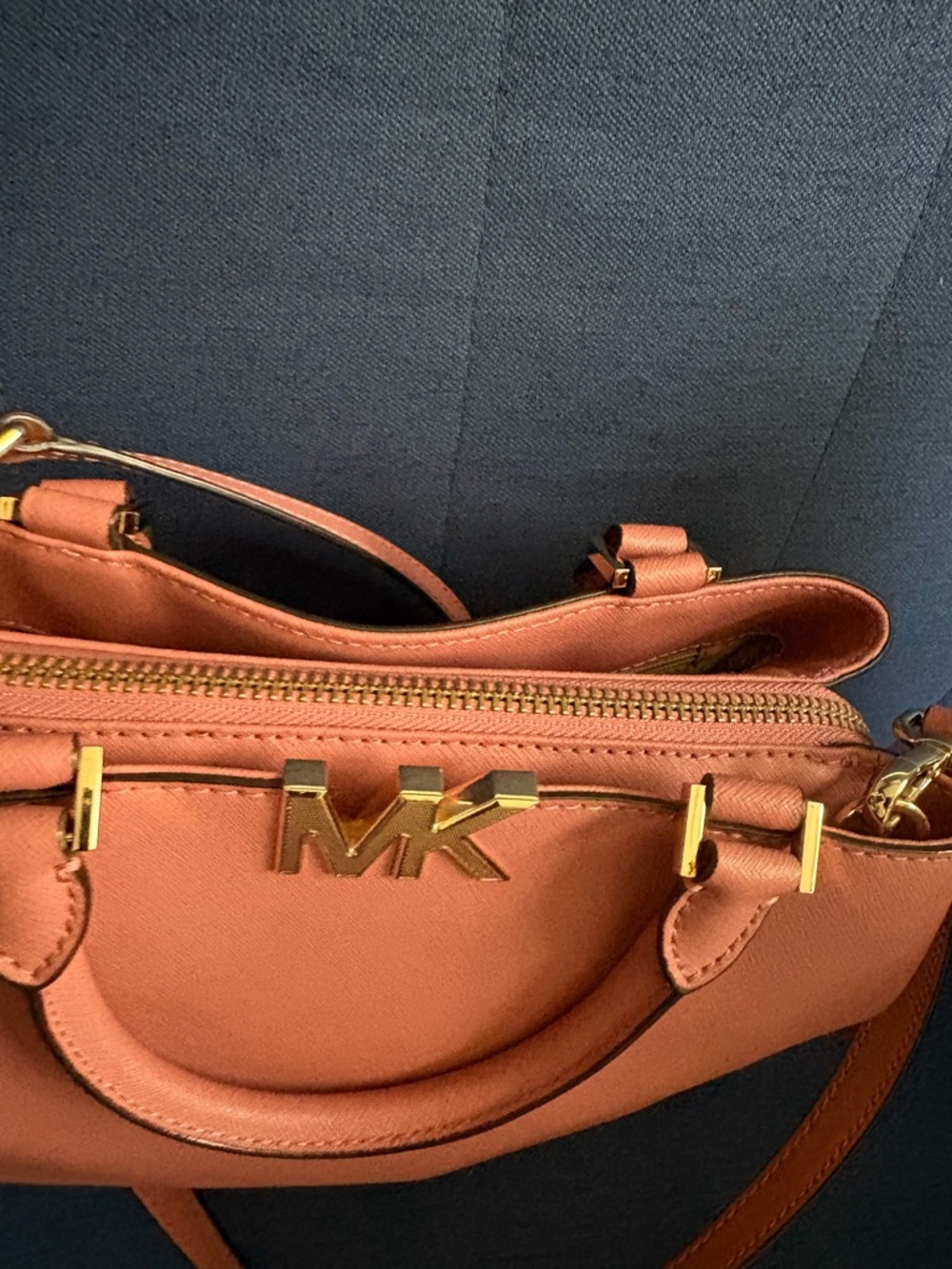 Michael Kors Orange Saffiano Satchel with Gold MK Logo - Picture 4 of 6